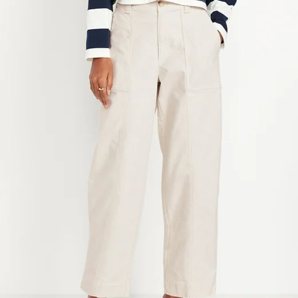 High-Waisted Canvas Barrel Ankle Pants